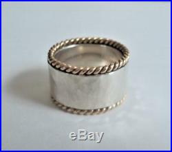 CUSTOM James Avery Sterling Silver & 14K Wide Hammered Band with Braided Trim Ring