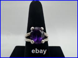 Elegant & Bold James Avery Oval Amethyst Gemstone Ring Size 8 Sterling Silver
