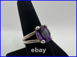 Elegant & Bold James Avery Oval Amethyst Gemstone Ring Size 8 Sterling Silver