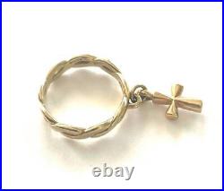 JAMES AVERY 14K Yellow Gold Open Twist Dangle Ring with St. Teresa Cross Size 5