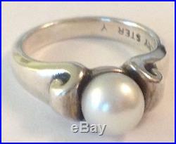JAMES AVERY SCROLL RING with CULTURED PEARL PINKY RING Sz 3.25 with JA BoX