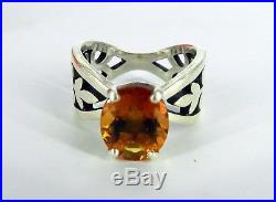 JAMES AVERY Signed STERLING SILVER RETIRED CITRINE OPEN WORK RING 7.4 G SZ 7.75