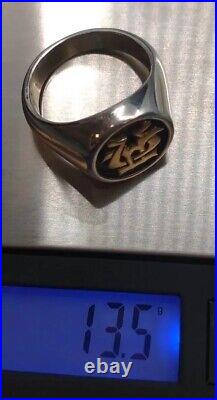 JA Alpha and Omega Raised Mens RIng in Sterling Silver and 14K Gold Size 10.25