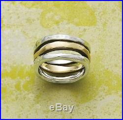 Jame Avery Retired Sterling Silver and Gold Stacked Hammered Ring Size 9