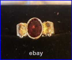 James Avery 14K Gold Scroll Ring with Garnet Size 5 (RK299)