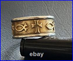 James Avery 14K Gold & Sterling Cross Ichthus Fish Band Ring Retired Size 7