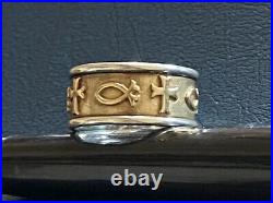 James Avery 14K Gold & Sterling Cross Ichthus Fish Band Ring Retired Size 7
