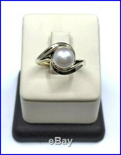 James Avery 14K Gold Swirl Ring With A 8mm White Pearl Size 8
