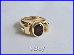 James Avery 14K Gold Wide Scroll Ring with Garnet Sz 6 RETIRED