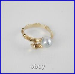 James Avery 14K Yellow Gold BAMBOO RING with PEARL Size 8.25 Retired Very Rare