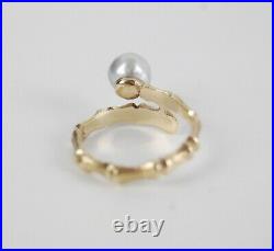 James Avery 14K Yellow Gold BAMBOO RING with PEARL Size 8.25 Retired Very Rare