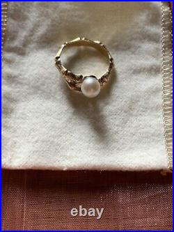 James Avery 14k Bamboo Pearl Ring Mint Size 6 + Pouch + Box