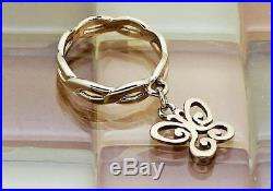 James Avery 14k Gold Twisted Wire Spring Butterfly Charm Dangle Ring Size 4 3.3G