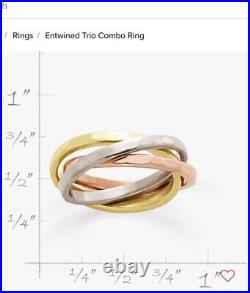 James Avery 14k Yellow, Rose And White Gold Entwined Trio Combo Ring/Size 6