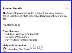 James Avery 14k Yellow, Rose And White Gold Entwined Trio Combo Ring/Size 6