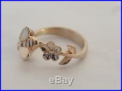 James Avery 3D Bumble Bee & Flowers 14k gold Ring Size 6 Retired RARE