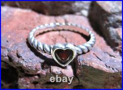James Avery 925 Sterling Silver Heart with Garnet Twisted Wire Ring Size 9.0