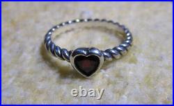 James Avery 925 Sterling Silver Heart with Garnet Twisted Wire Ring Size 9.0