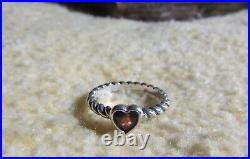 James Avery 925 Sterling Silver Twisted Heart Garnet Ring Size 6.5