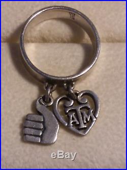 James Avery, A&m & Gig'em Charms On Loop Ring. 925, Size 6.5 Retired (18003921)