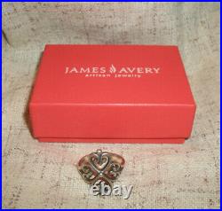 James Avery Adorned Heart Ring Flower Earrings Wood Box Sterling