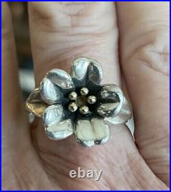 James Avery April Flower Ring RETIRED Pre-Owned Vintage Retired 8 Sterling 18K