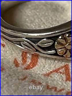James Avery Garnet Heart Sterling Silver & 14kt Gold Flowers Ring RETIRED Sz9