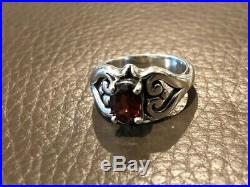 James Avery Garnet Scroll Heart Ring, Silver Size 8 Excellent Condition