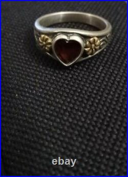 James Avery Gem Heart Ring with Garnet 14K and Sterling Silver Retired Size 7