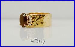James Avery Hammered 14k Yellow Gold Garnet Diamond Ring Band Customized Earth
