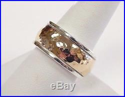 James Avery Hammered Classic Band 14K Gold Sterling Silver 3/8 Sz 7.5 10mm Ring