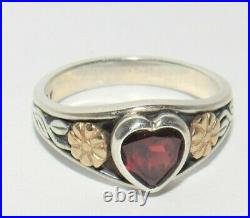 James Avery Heart Ring with Garnet 14K and Sterling Silver Retired Size 6.75