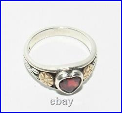 James Avery Heart Ring with Garnet 14K and Sterling Silver Retired Size 6.75