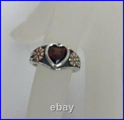 James Avery Heart ring with garnet retired Sterling & 14kt Gold Flower Ring