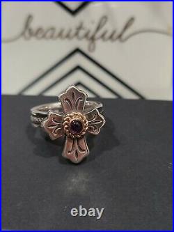 James Avery RARE Silver 14K Yellow Gold Amethyst LILY Cross Ring! RETIRED