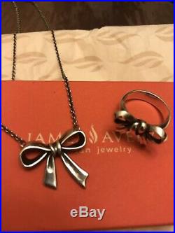 James Avery RETIRED Sterling Silver Bow Necklace and matching ring size 7