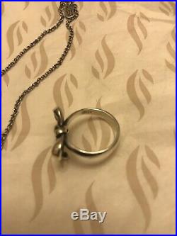 James Avery RETIRED Sterling Silver Bow Necklace and matching ring size 7