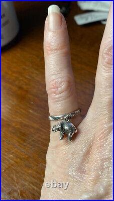James Avery Rare and Retired Sterling Silver Lucky Elephant Dangle Ring, Sz 4.5