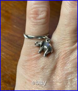 James Avery Rare and Retired Sterling Silver Lucky Elephant Dangle Ring, Sz 4.5