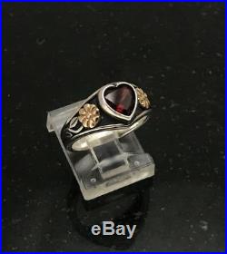James Avery Red Garnet Heart Ring Sz 6 14K Yellow Gold Sterling Silver. 585.925