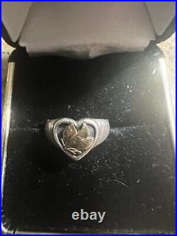 James Avery Retired 14K Gold Sterling Silver Peace Dove Heart Band Ring Size 5