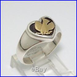 James Avery Retired 14K Gold Sterling Silver Peace Dove Heart Ring Sz 5.5 LDA49