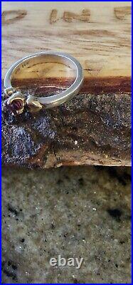 James Avery Retired 14k Gold Heart and Sterling Silver Garnet Ring Size 6.5