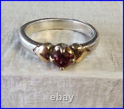 James Avery Retired 14k Gold Heart and Sterling Silver Garnet Ring Sz 6.5