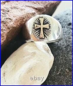 James Avery Retired 14kt Gold and Sterling Silver Band Radiant Cross Ring Sz 6