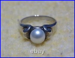 James Avery Retired 925 Sterling Silver Scroll Ring with Cultured Pearl Size 5.0