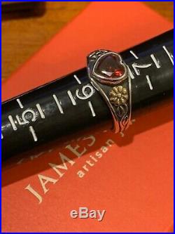 James Avery Retired 926SS & 14k Gold Garnet Heart Ring Sz 6 1/4Gift Bx