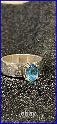 James Avery Retired Blue Topaz Hammered Silver Ring Size 7.5