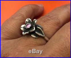 James Avery Retired Christmas Rose Ring In Sterling Silver With Pink Stone