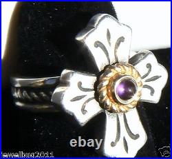 James Avery Retired Cross with Cabochon Amethyst in Center with 14kt Ring